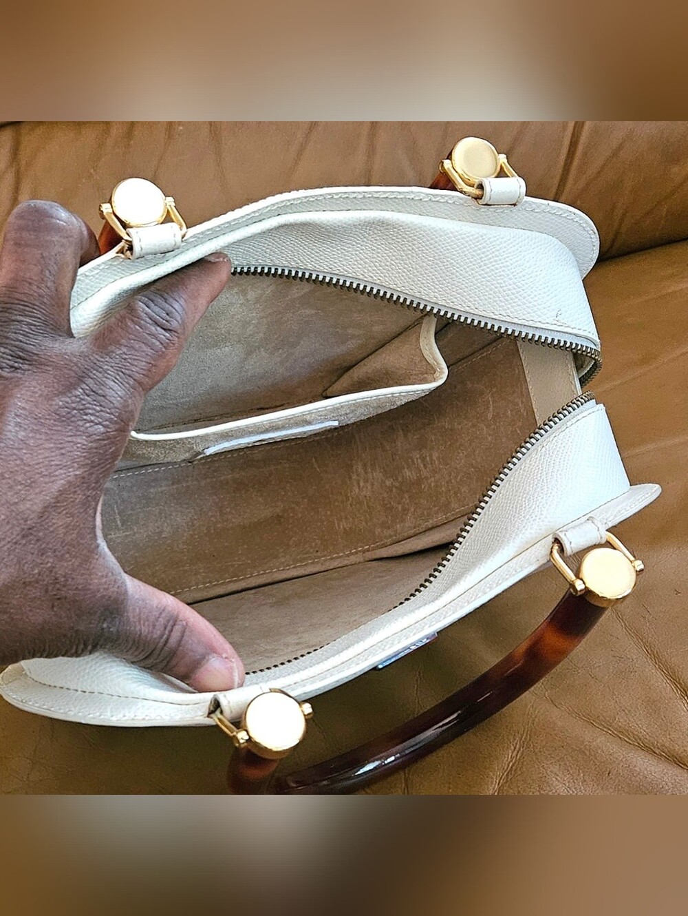 Etro Ivory Leather High-End Luxury Designer Double Handle Handbag (EXCELLENT) - Picture 8 of 16